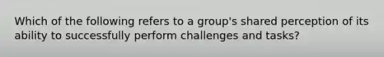 ​Which of the following refers to a group's shared perception of its ability to successfully perform challenges and tasks?