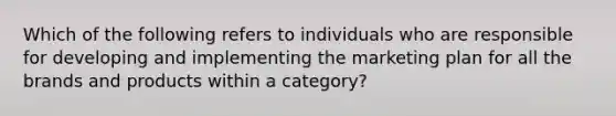 Which of the following refers to individuals who are responsible for developing and implementing the marketing plan for all the brands and products within a category?