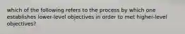 which of the following refers to the process by which one establishes lower-level objectives in order to met higher-level objectives?