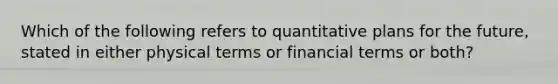 Which of the following refers to quantitative plans for the future, stated in either physical terms or financial terms or both?