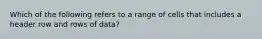 Which of the following refers to a range of cells that includes a header row and rows of data?