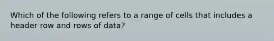 Which of the following refers to a range of cells that includes a header row and rows of data?