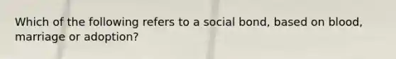 Which of the following refers to a social bond, based on blood, marriage or adoption?