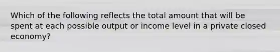 Which of the following reflects the total amount that will be spent at each possible output or income level in a private closed economy?