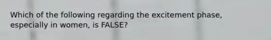 Which of the following regarding the excitement phase, especially in women, is FALSE?