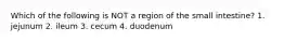 Which of the following is NOT a region of the small intestine? 1. jejunum 2. ileum 3. cecum 4. duodenum