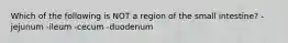Which of the following is NOT a region of the small intestine? -jejunum -ileum -cecum -duodenum