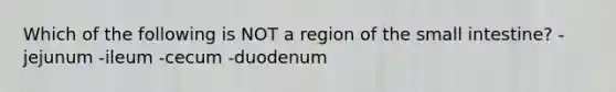 Which of the following is NOT a region of the small intestine? -jejunum -ileum -cecum -duodenum