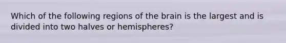 Which of the following regions of the brain is the largest and is divided into two halves or hemispheres?