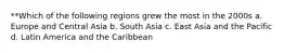 **Which of the following regions grew the most in the 2000s a. Europe and Central Asia b. South Asia c. East Asia and the Pacific d. Latin America and the Caribbean