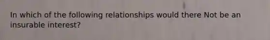 In which of the following relationships would there Not be an insurable interest?