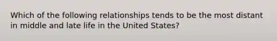 Which of the following relationships tends to be the most distant in middle and late life in the United States?