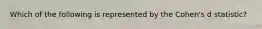 Which of the following is represented by the Cohen's d statistic?