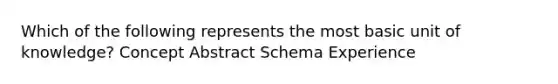 Which of the following represents the most basic unit of knowledge? Concept Abstract Schema Experience