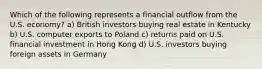 Which of the following represents a financial outflow from the U.S. economy? a) British investors buying real estate in Kentucky b) U.S. computer exports to Poland c) returns paid on U.S. financial investment in Hong Kong d) U.S. investors buying foreign assets in Germany