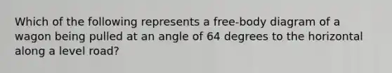 Which of the following represents a free-body diagram of a wagon being pulled at an angle of 64 degrees to the horizontal along a level road?