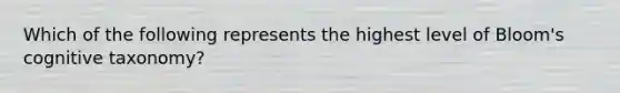 Which of the following represents the highest level of Bloom's cognitive taxonomy?