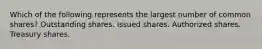Which of the following represents the largest number of common shares? Outstanding shares. Issued shares. Authorized shares. Treasury shares.