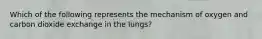 Which of the following represents the mechanism of oxygen and carbon dioxide exchange in the lungs?