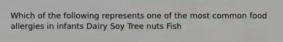 Which of the following represents one of the most common food allergies in infants Dairy Soy Tree nuts Fish