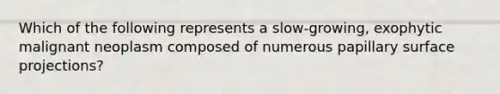 Which of the following represents a slow-growing, exophytic malignant neoplasm composed of numerous papillary surface projections?