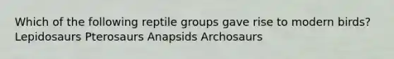 Which of the following reptile groups gave rise to modern birds? Lepidosaurs Pterosaurs Anapsids Archosaurs