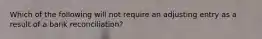 Which of the following will not require an adjusting entry as a result of a bank reconciliation?