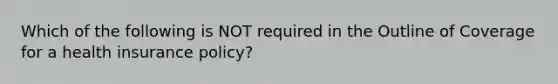 Which of the following is NOT required in the Outline of Coverage for a health insurance policy?