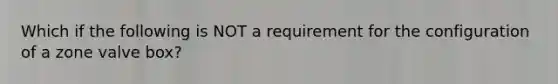 Which if the following is NOT a requirement for the configuration of a zone valve box?