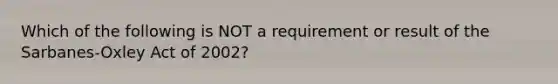 Which of the following is NOT a requirement or result of the Sarbanes-Oxley Act of 2002?