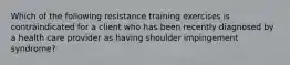 Which of the following resistance training exercises is contraindicated for a client who has been recently diagnosed by a health care provider as having shoulder impingement syndrome?