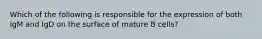 Which of the following is responsible for the expression of both IgM and IgD on the surface of mature B cells?