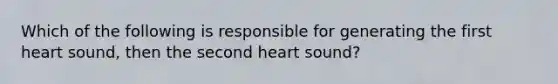 Which of the following is responsible for generating the first heart sound, then the second heart sound?