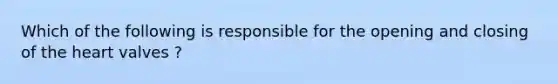 Which of the following is responsible for the opening and closing of the heart valves ?