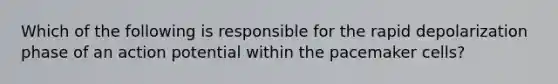 Which of the following is responsible for the rapid depolarization phase of an action potential within the pacemaker cells?