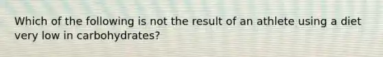 Which of the following is not the result of an athlete using a diet very low in carbohydrates?