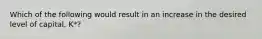 Which of the following would result in an increase in the desired level of capital, K*?