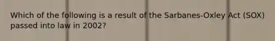 Which of the following is a result of the Sarbanes-Oxley Act (SOX) passed into law in 2002?