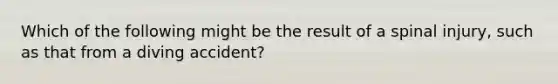 Which of the following might be the result of a spinal injury, such as that from a diving accident?