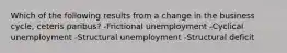 Which of the following results from a change in the business cycle, ceteris paribus? -Frictional unemployment -Cyclical unemployment -Structural unemployment -Structural deficit