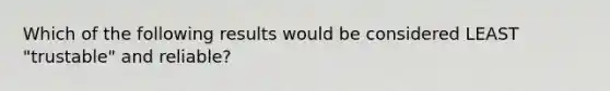 Which of the following results would be considered LEAST "trustable" and reliable?