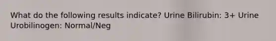 What do the following results indicate? Urine Bilirubin: 3+ Urine Urobilinogen: Normal/Neg