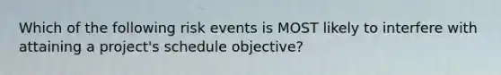 Which of the following risk events is MOST likely to interfere with attaining a project's schedule objective?