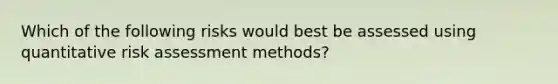 Which of the following risks would best be assessed using quantitative risk assessment methods?