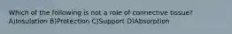 Which of the following is not a role of connective tissue? A)Insulation B)Protection C)Support D)Absorption