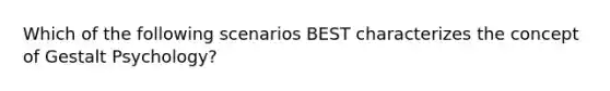Which of the following scenarios BEST characterizes the concept of Gestalt Psychology?