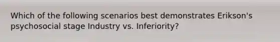 Which of the following scenarios best demonstrates Erikson's psychosocial stage Industry vs. Inferiority?
