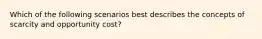 Which of the following scenarios best describes the concepts of scarcity and opportunity cost?