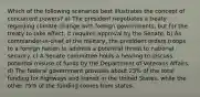 Which of the following scenarios best illustrates the concept of concurrent powers? a) The president negotiates a treaty regarding climate change with foreign governments, but for the treaty to take effect, it requires approval by the Senate. b) As commander-in-chief of the military, the president orders troops to a foreign nation to address a potential threat to national security. c) A Senate committee holds a hearing to discuss potential misuse of funds by the Department of Veterans Affairs. d) The federal government provides about 25% of the total funding for highways and transit in the United States, while the other 75% of the funding comes from states.