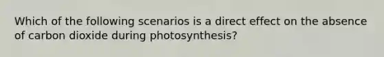 Which of the following scenarios is a direct effect on the absence of carbon dioxide during photosynthesis?